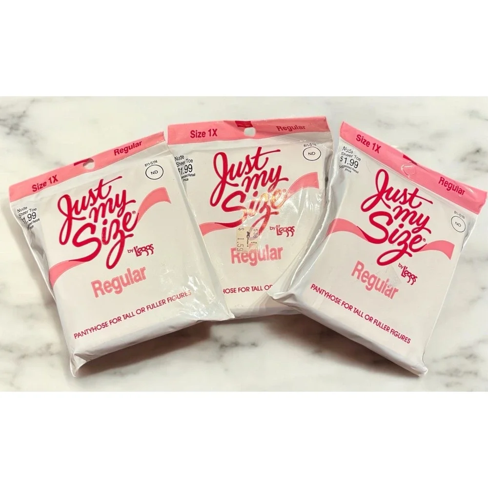 Vintage Lot‎ L'eggs Just My Size Pantyhose Regular Size 1X NUDE sheer Toe (3)